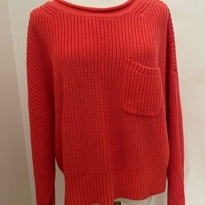 GAP Fireball Coral Shaker Stitch 100% Cotton Pocket  Sweater Size Medium